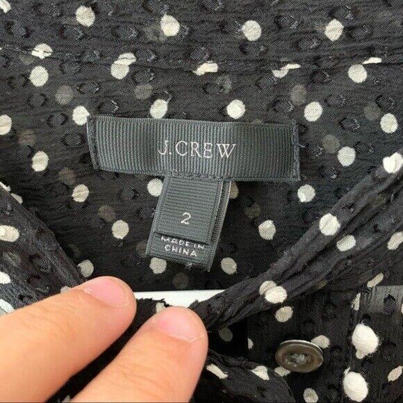 JCrew Black & White Polka Dot Button Up Silk Neck Tie Sheer Blouse Womens Size 2 - Picture 3 of 7